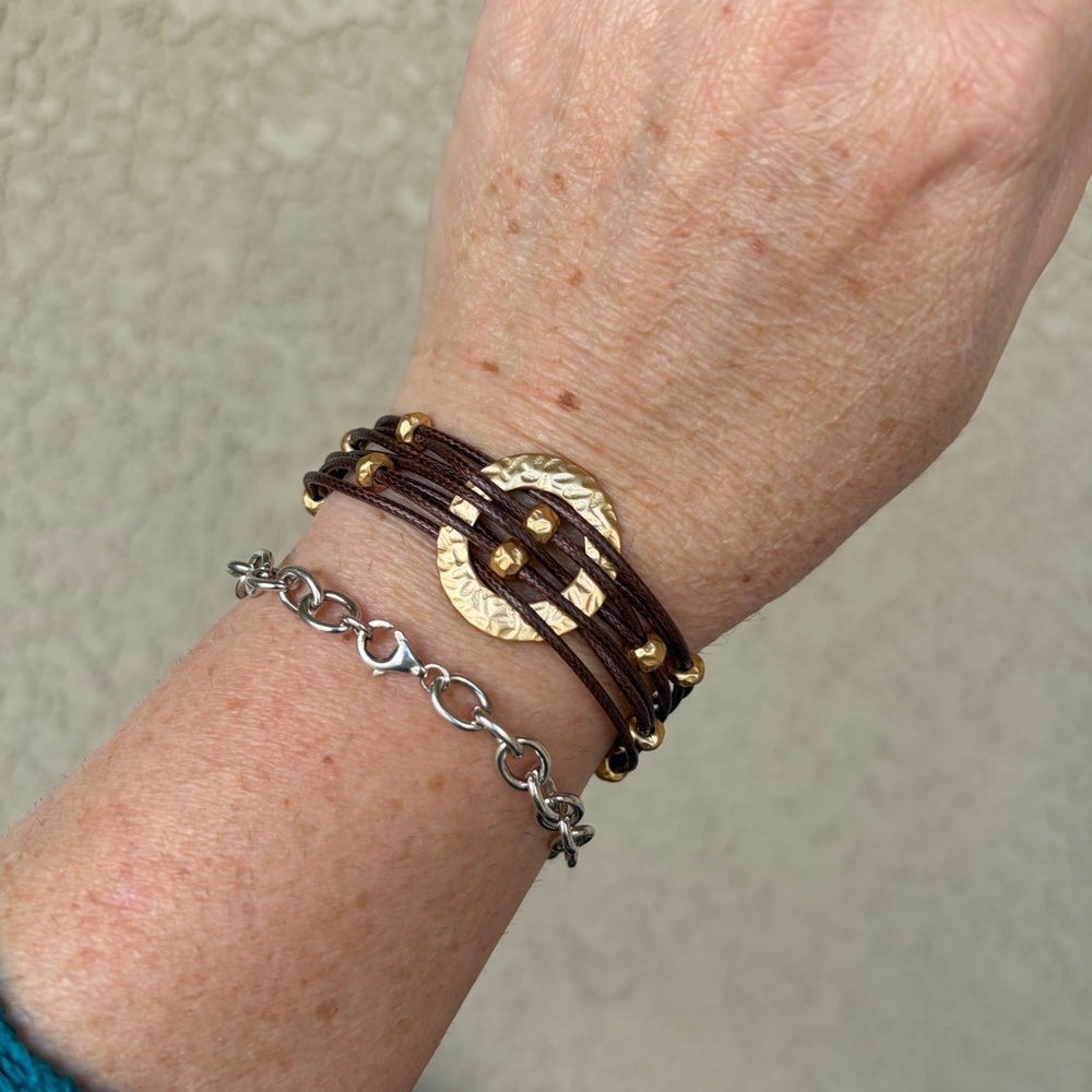 Boho Hammered Gold Brown Multi-Strand Bracelet